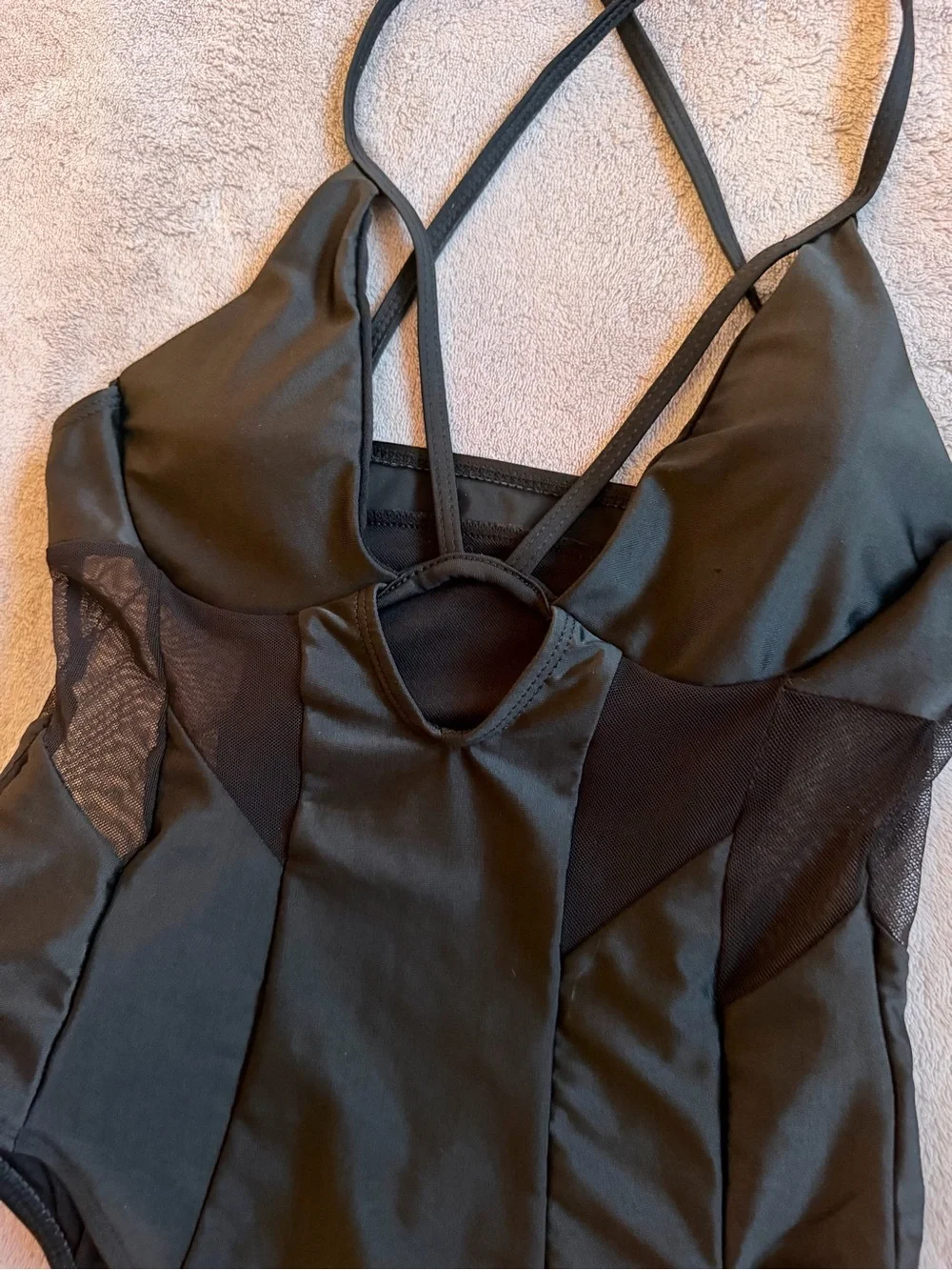 Women’s Black Strappy Mesh Cut Out One-Piece Swimsuit Size S